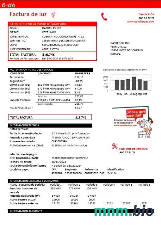 Hiszpania E. o szablonie rachunku za energię elektryczną w formatach Word i PDF